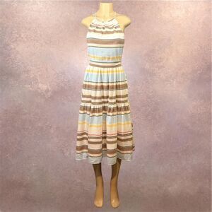 DKNY Striped Halter Midi Dress Belted Waist Lined NWT Size 4